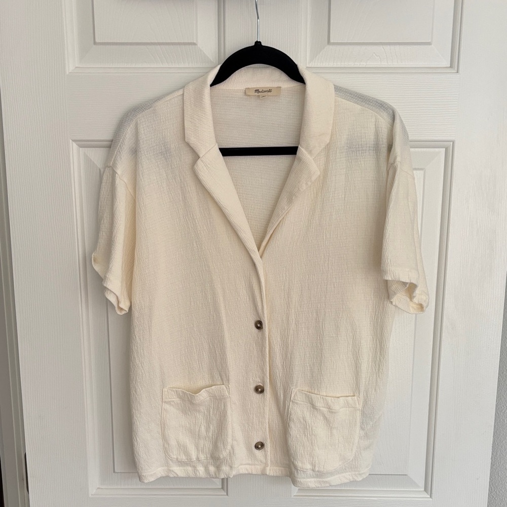 Cream Short Sleeve Button-Up Shirt